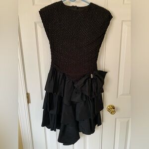 Vintage Zum Zum Ruffled Dress 1980’s Bow Rhinestones USA Black Juniors Size 3-4